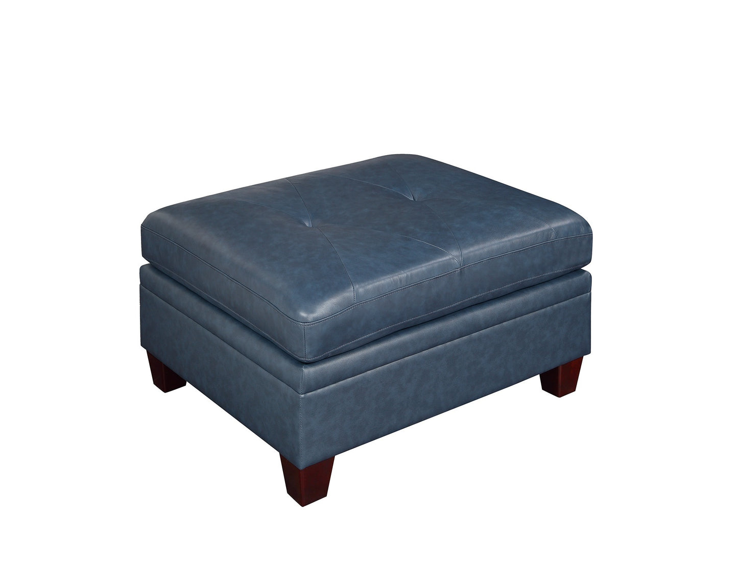 6-piece Genuine Leather Ink-Blue Single Button Tufted Sectional Sofa Set with 2 Ottomans