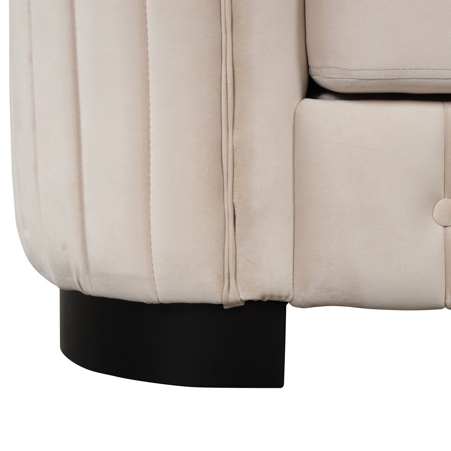 3-Piece Beige Premium Velvet Upholstered Sofa Set with Dark Wood Legs, Button Tufted, Luxury
