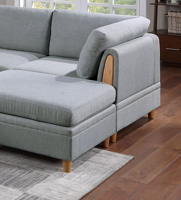 8-piece Sectional Sofa Set, Light Grey Fabric Couch with Wood Legs and Ottoman