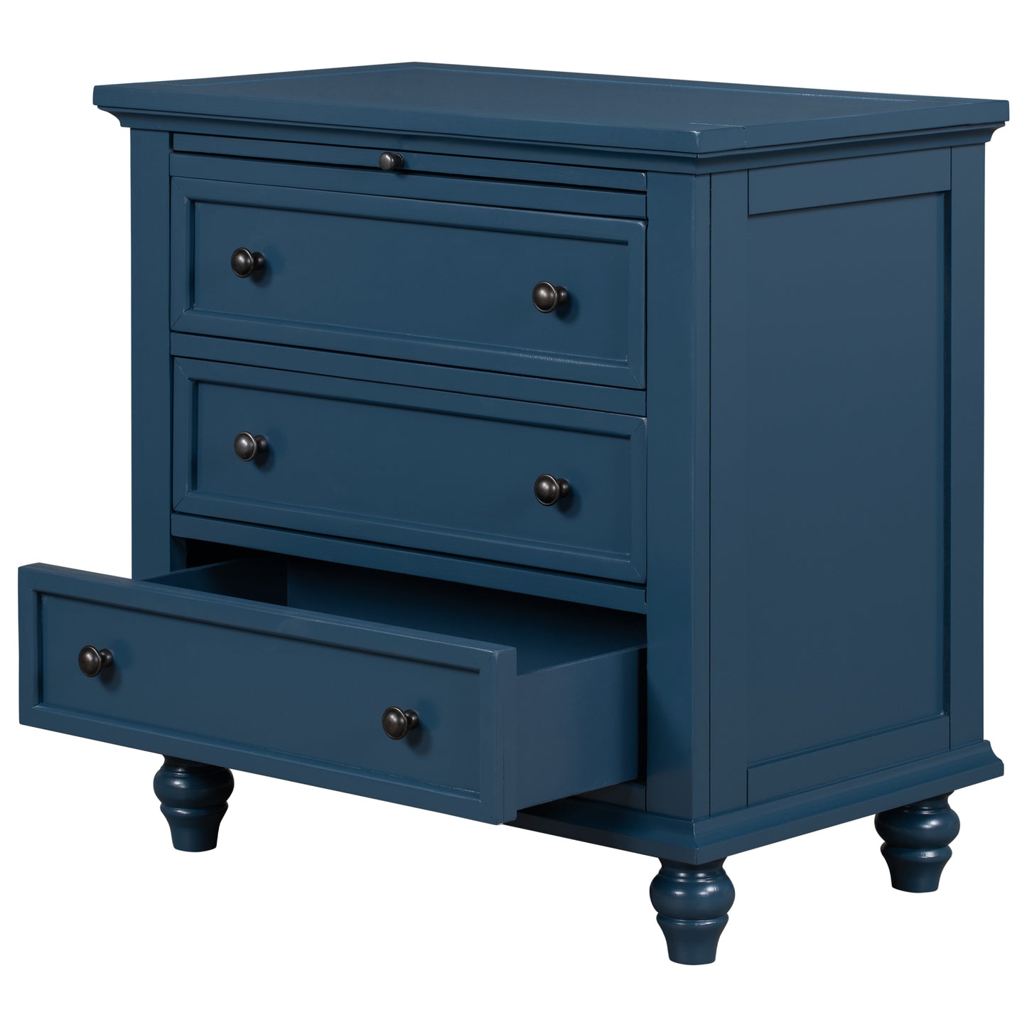 Blue 3-Drawer Storage Wood Cabinet, End Table Dresser with Pull out Tray