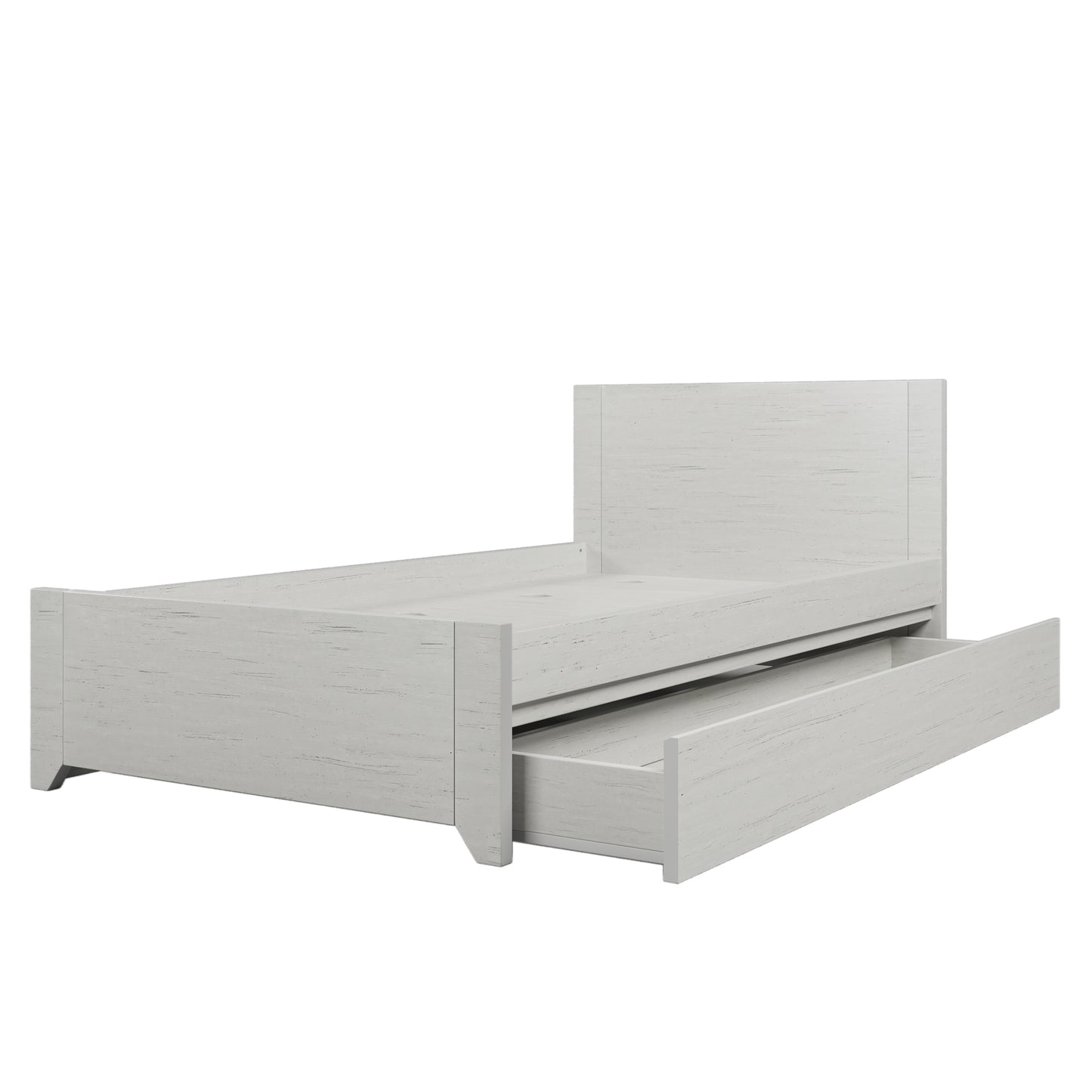 Twin Size Wood Platform Bed with Reversible Pull-out Storage Drawer Under, Gray Wood Grain