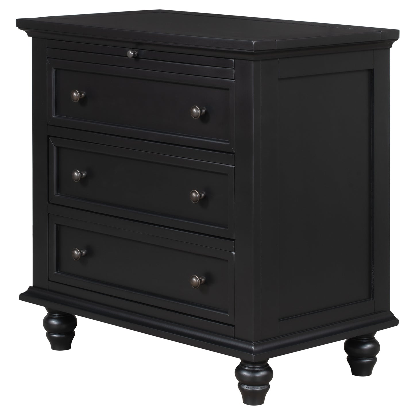 Black 3-Drawer Wood Dresser Cabinet End Table with Pull out Tray