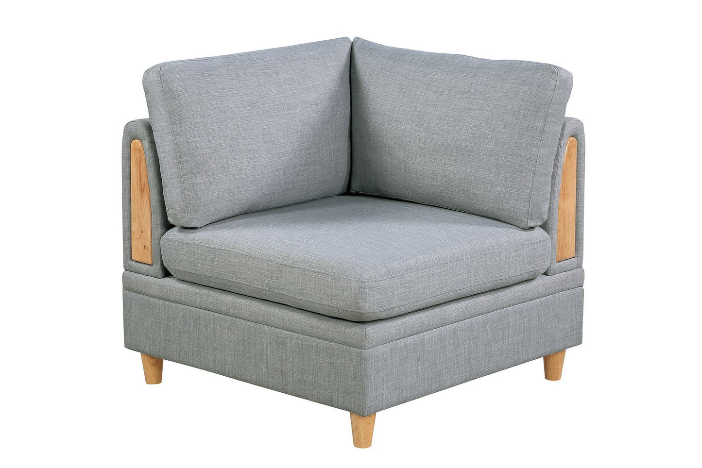 8-piece Sectional Sofa Set, Light Grey Fabric Couch with Wood Legs and Ottoman