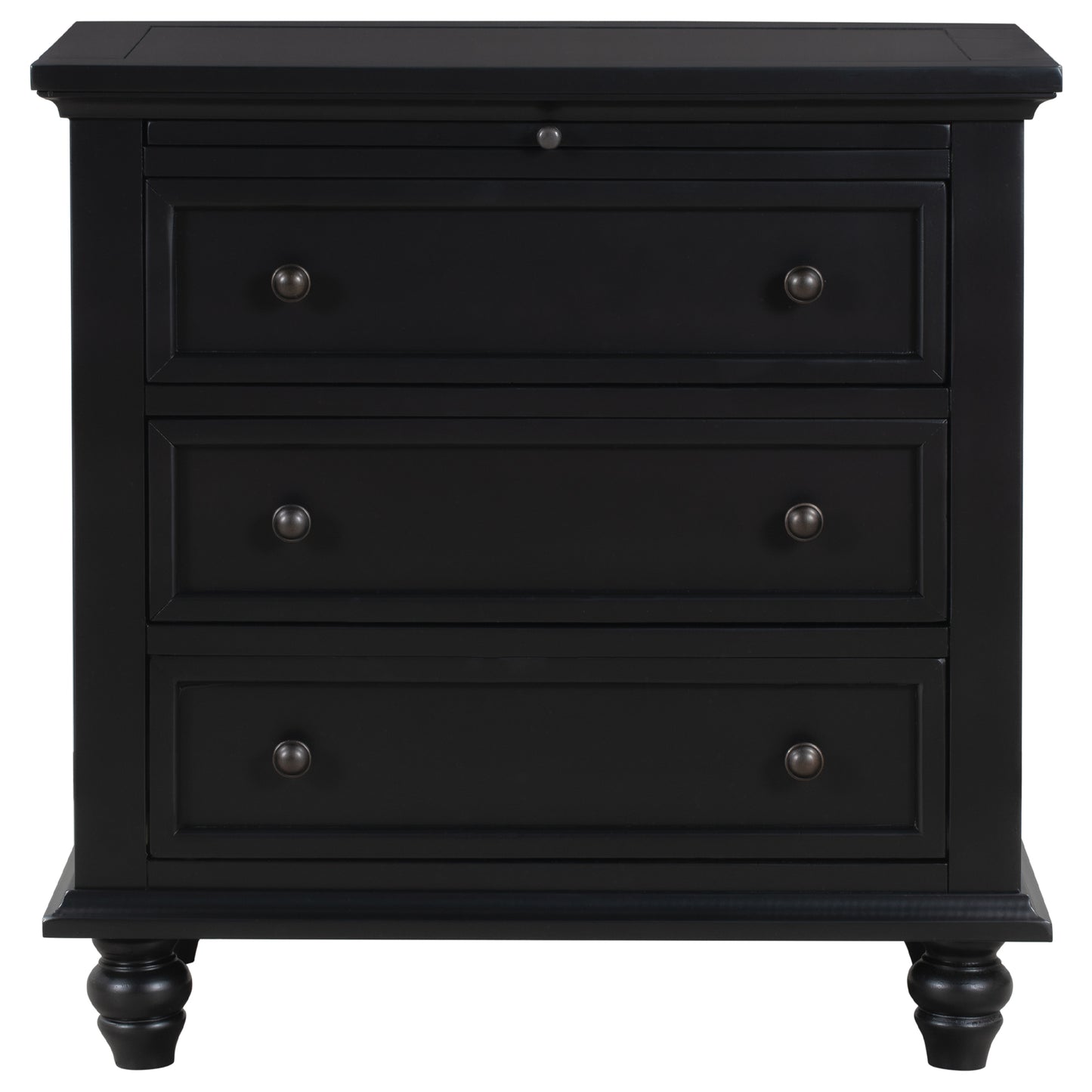 Black 3-Drawer Wood Dresser Cabinet End Table with Pull out Tray