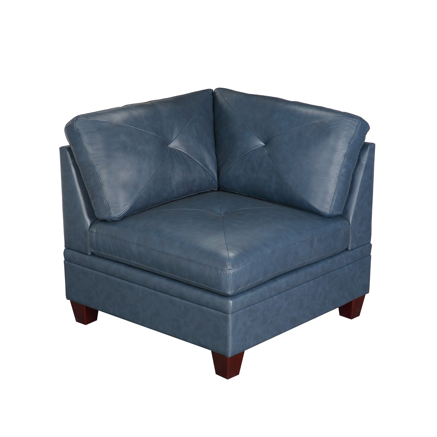 6-piece Genuine Leather Ink-Blue Single Button Tufted Sectional Sofa Set with 2 Ottomans