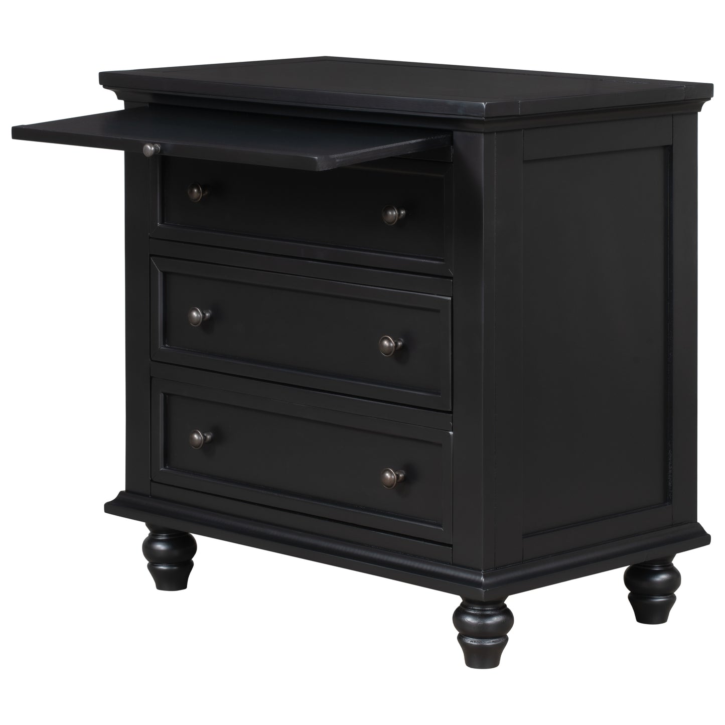 Black 3-Drawer Wood Dresser Cabinet End Table with Pull out Tray