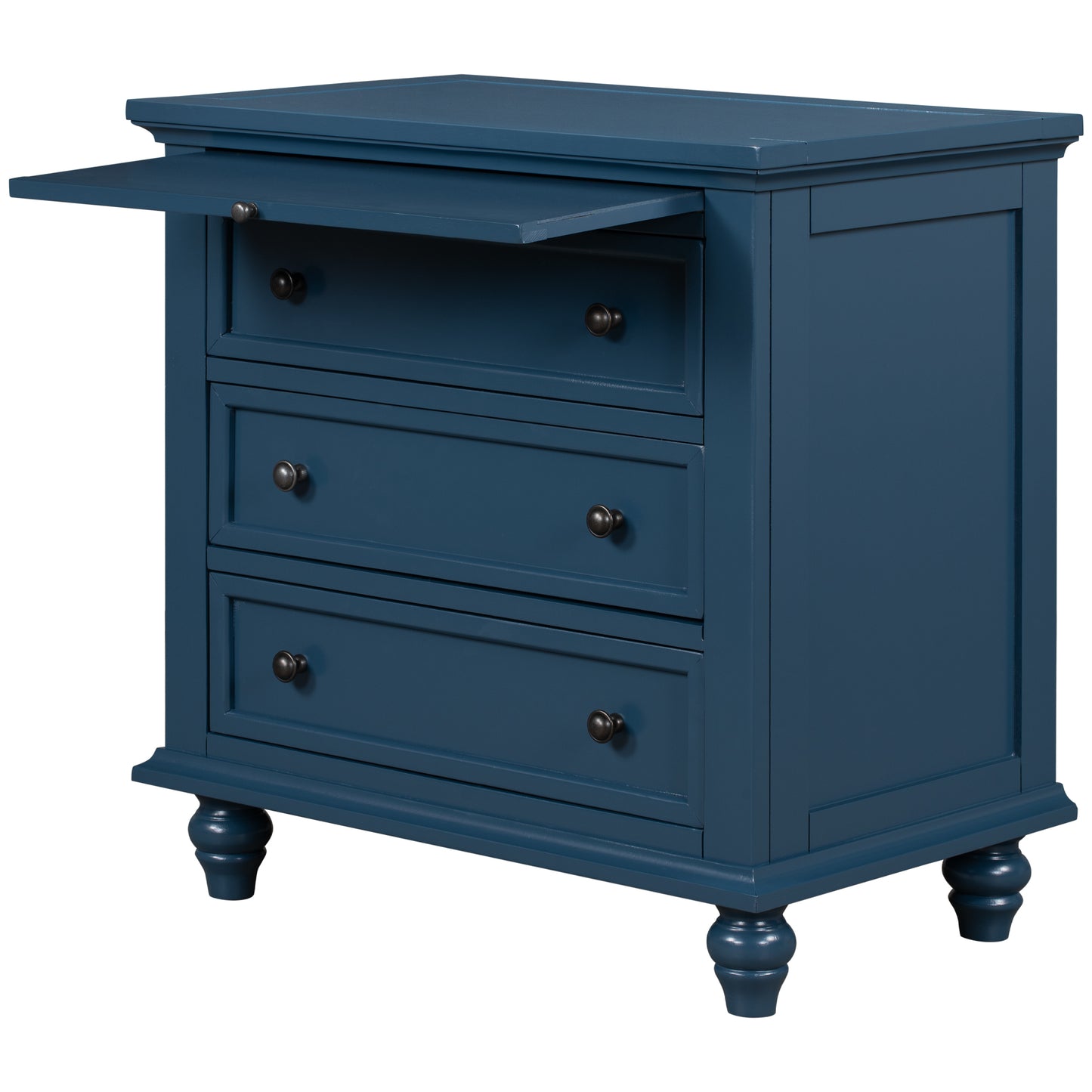 Blue 3-Drawer Storage Wood Cabinet, End Table Dresser with Pull out Tray