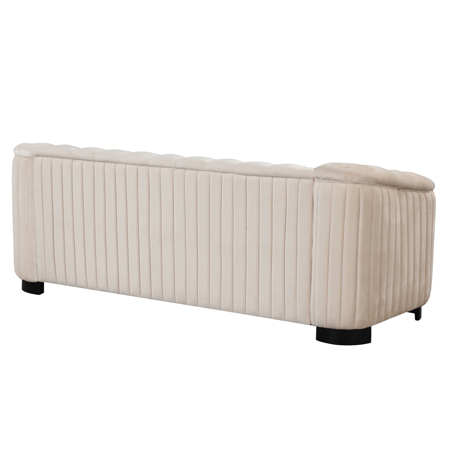 3-Piece Beige Premium Velvet Upholstered Sofa Set with Dark Wood Legs, Button Tufted, Luxury