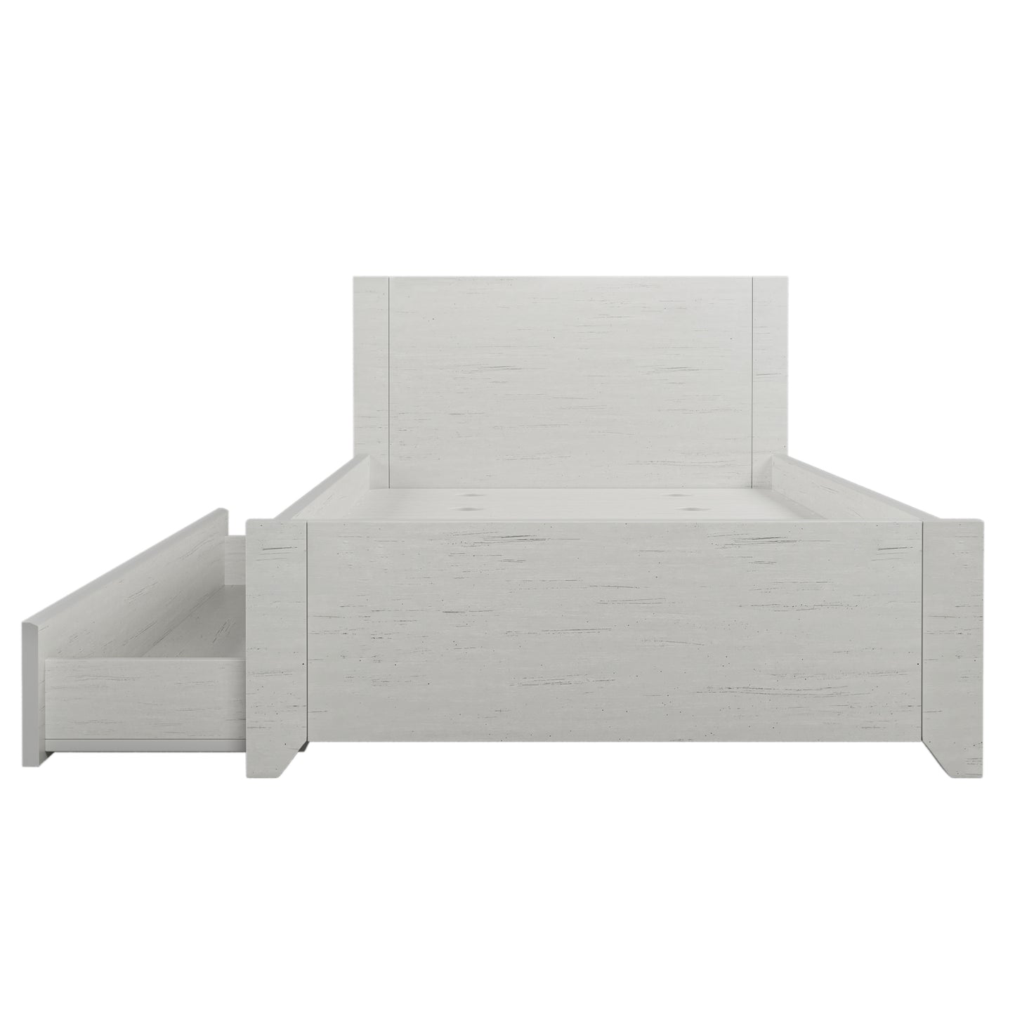 Twin Size Wood Platform Bed with Reversible Pull-out Storage Drawer Under, Gray Wood Grain
