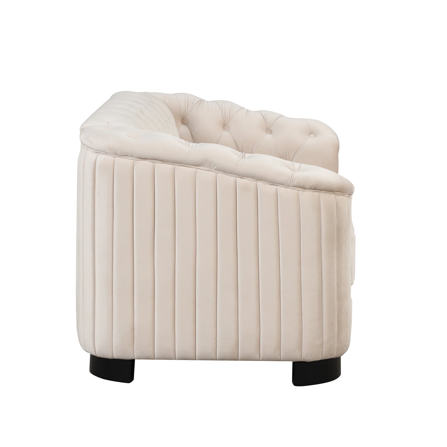 3-Piece Beige Premium Velvet Upholstered Sofa Set with Dark Wood Legs, Button Tufted, Luxury