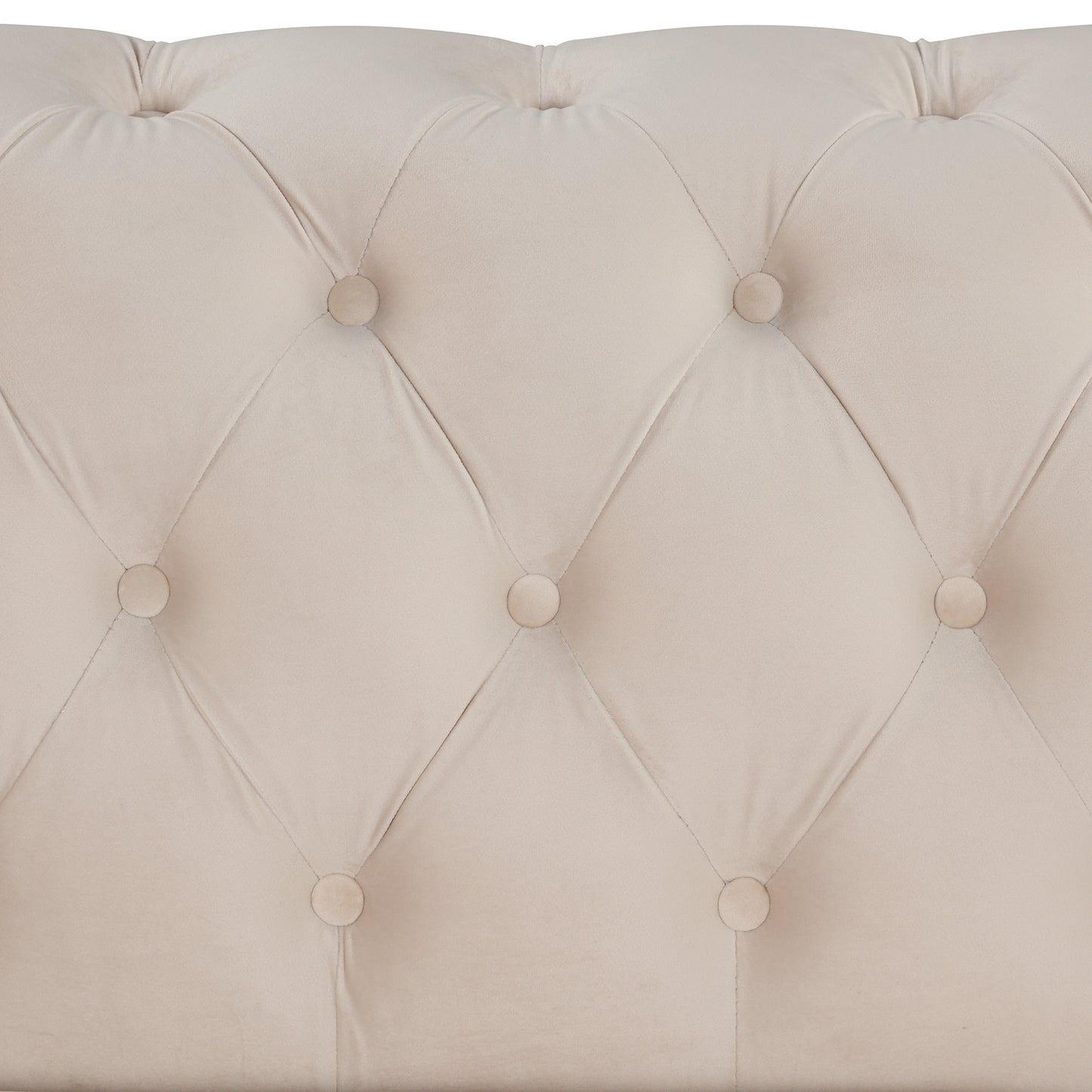 3-Piece Beige Premium Velvet Upholstered Sofa Set with Dark Wood Legs, Button Tufted, Luxury
