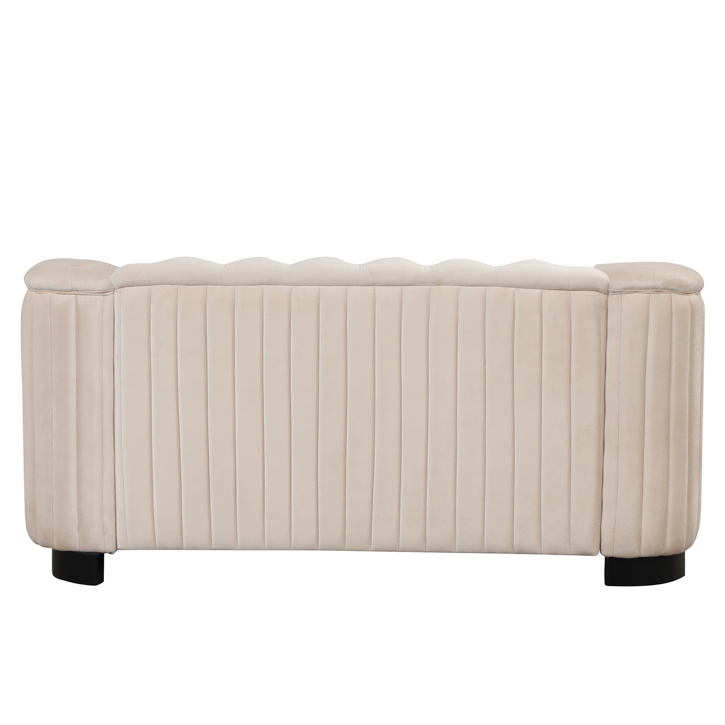 3-Piece Beige Premium Velvet Upholstered Sofa Set with Dark Wood Legs, Button Tufted, Luxury