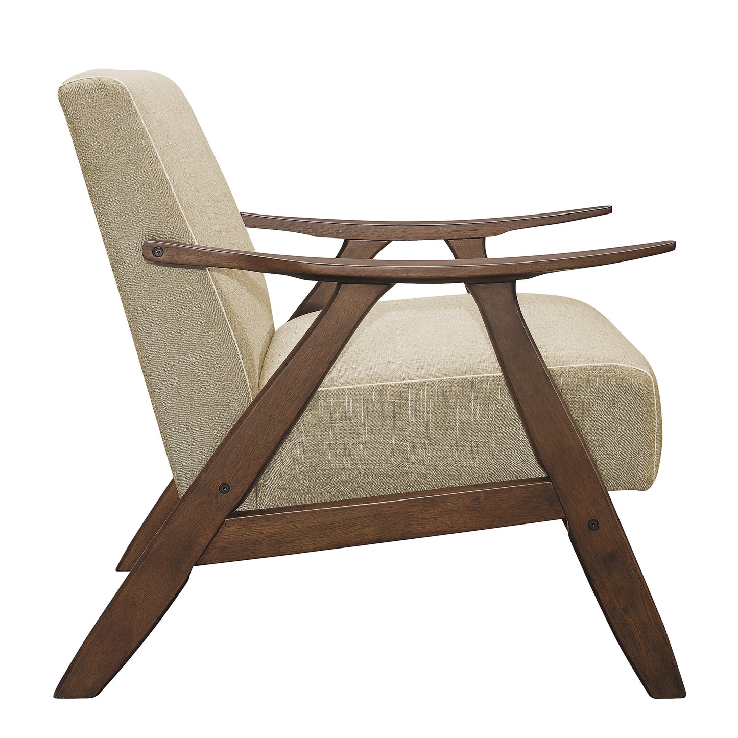 Modern Light Brown Fabric Upholstered Accent Chair with Walnut Finish Wood Frame