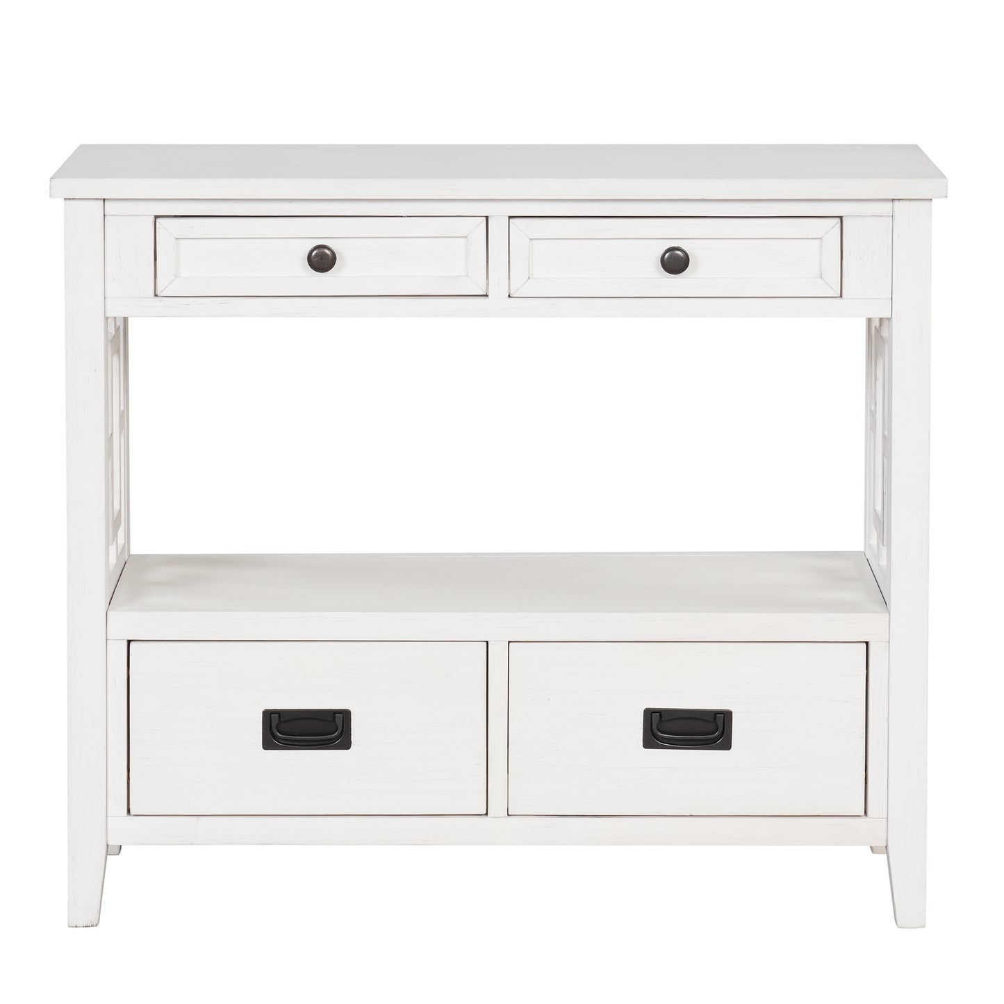 36'' Farmhouse Pine Wood Console Table, Entry Table, Sofa Table, Buffet with 4 Drawers & 1 Storage Shelf (Antique White)