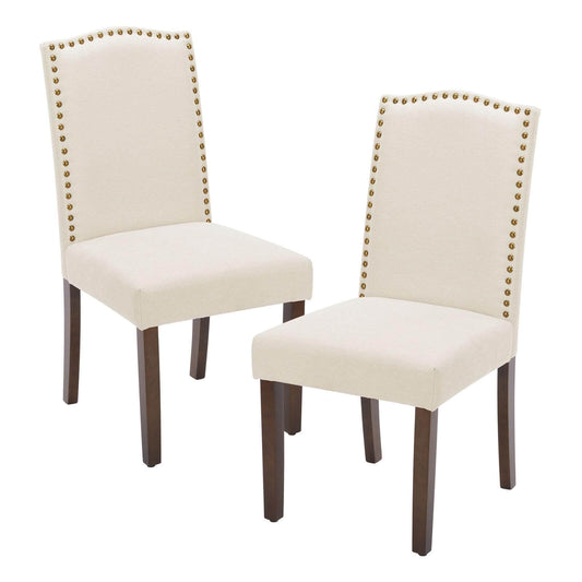 Modern Armless Dining Chairs With Upholstered Fabric, Beige, 2-Piece