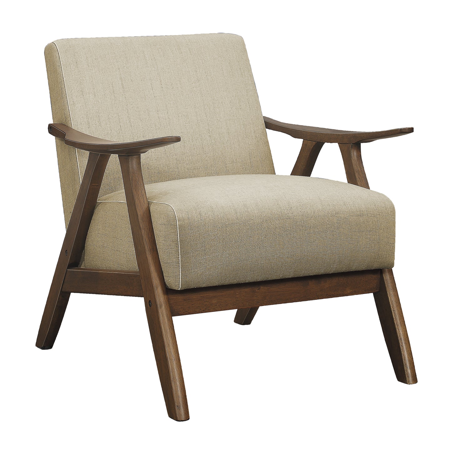 Modern Light Brown Fabric Upholstered Accent Chair with Walnut Finish Wood Frame