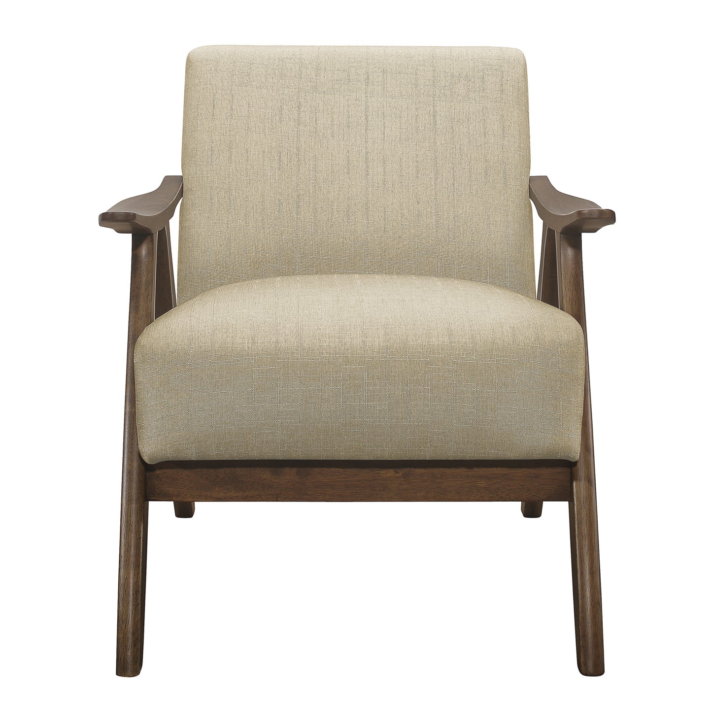 Modern Light Brown Fabric Upholstered Accent Chair with Walnut Finish Wood Frame