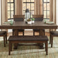 Transitional 6pc Dining Set Table with Self-Storing Leaf Bench Upholstered 4x Side Chairs Light Rustic Brown Finish Dining Room Furniture