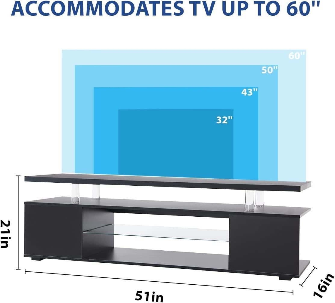 65" TV Stand LED Gaming Entertainment Center Media Storage Console Table with Large Side Cabinet for Living Room, Black