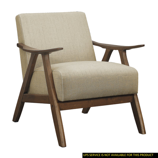 Modern Light Brown Fabric Upholstered Accent Chair with Walnut Finish Wood Frame