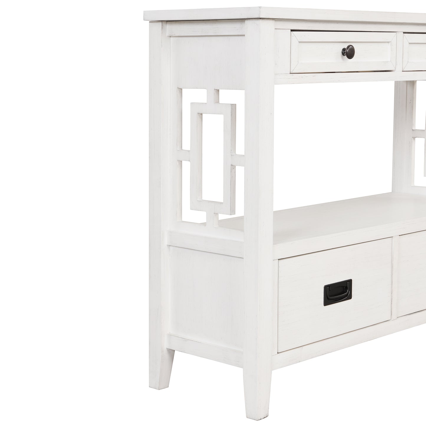 36'' Farmhouse Pine Wood Console Table, Entry Table, Sofa Table, Buffet with 4 Drawers & 1 Storage Shelf (Antique White)