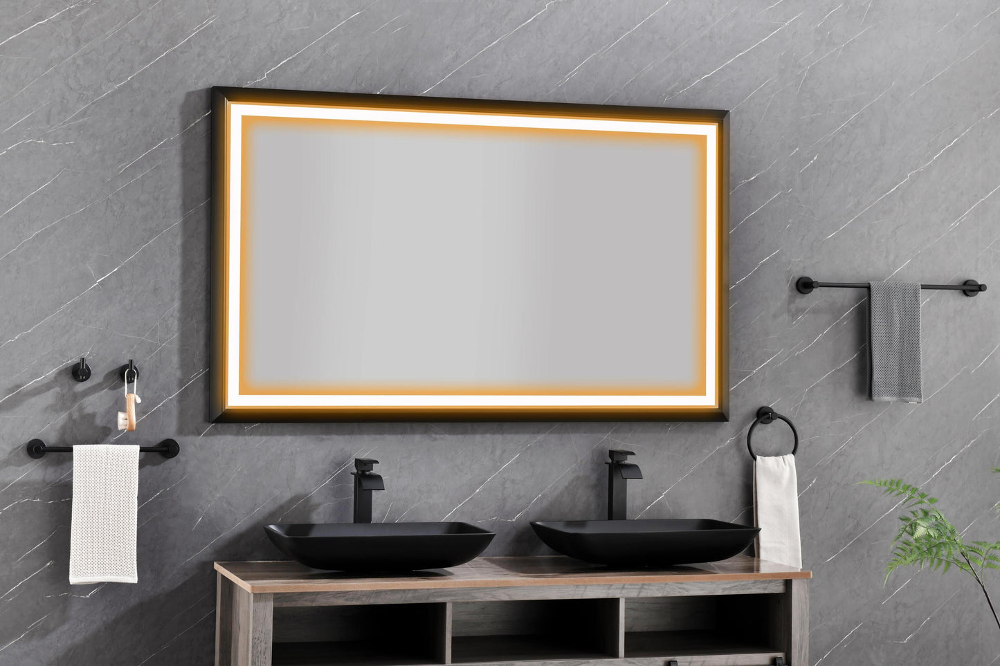 72in. W x 36in. H Oversized Rectangular Black Framed LED Mirror Anti-Fog Dimmable Wall Mount Bathroom Vanity Mirror  HD Wall Mirror Kit For Gym And Dance Studio 36X 72Inches With Safety Ba