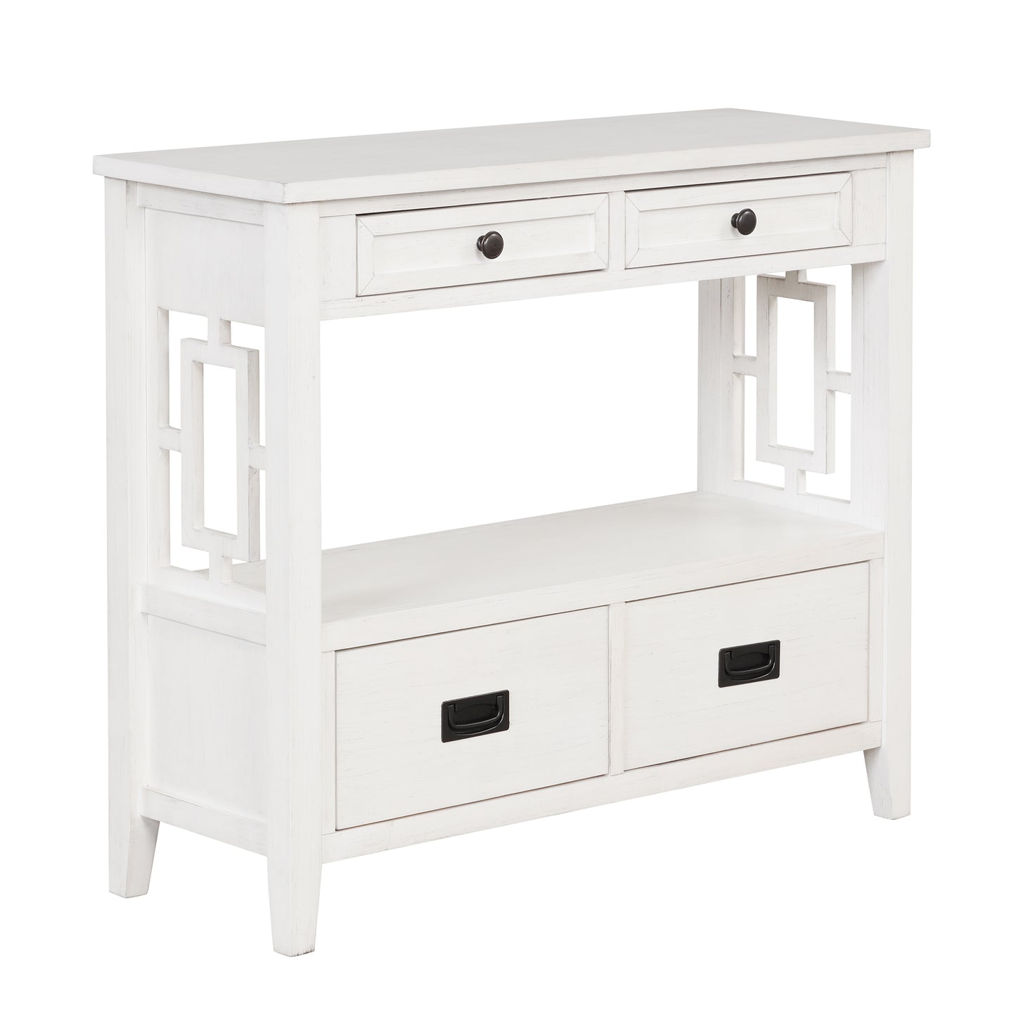 36'' Farmhouse Pine Wood Console Table, Entry Table, Sofa Table, Buffet with 4 Drawers & 1 Storage Shelf (Antique White)