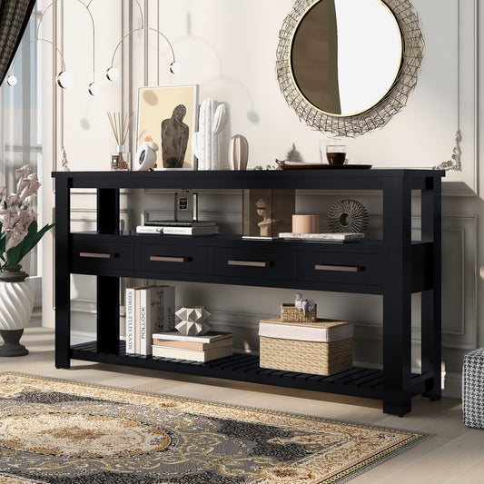 "U_STYLE 62.2'' Modern Console Table with 4 Drawers and 2 Shelves for Living Room"
