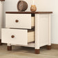 Wooden Nightstand With Two Drawers, Cream and Walnut