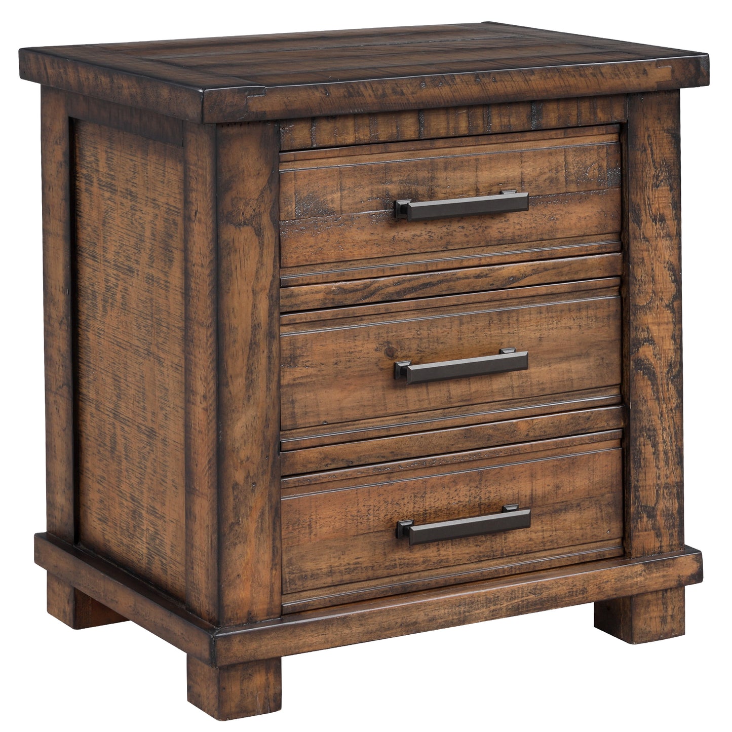 Rustic Farmhouse Three Drawer Reclaimed Solid Wood Nightstand