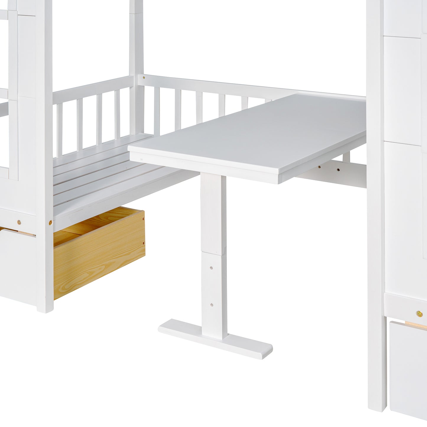 Twin-Over-Twin Bunk Bed with Convertible Picnic Style Table or Desk with 2 Drawers, White