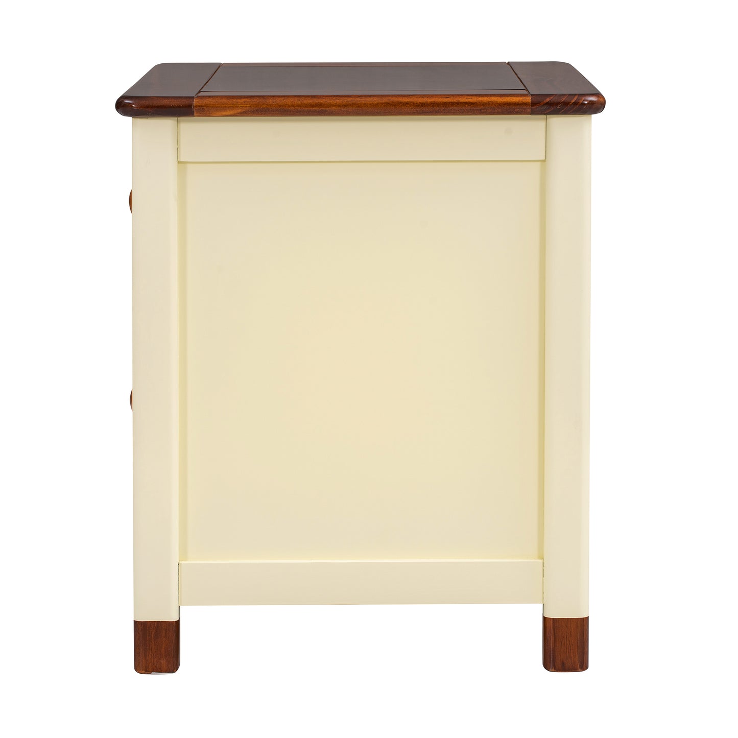 Fun Wooden Nightstand With Two Drawers, Cream and Walnut