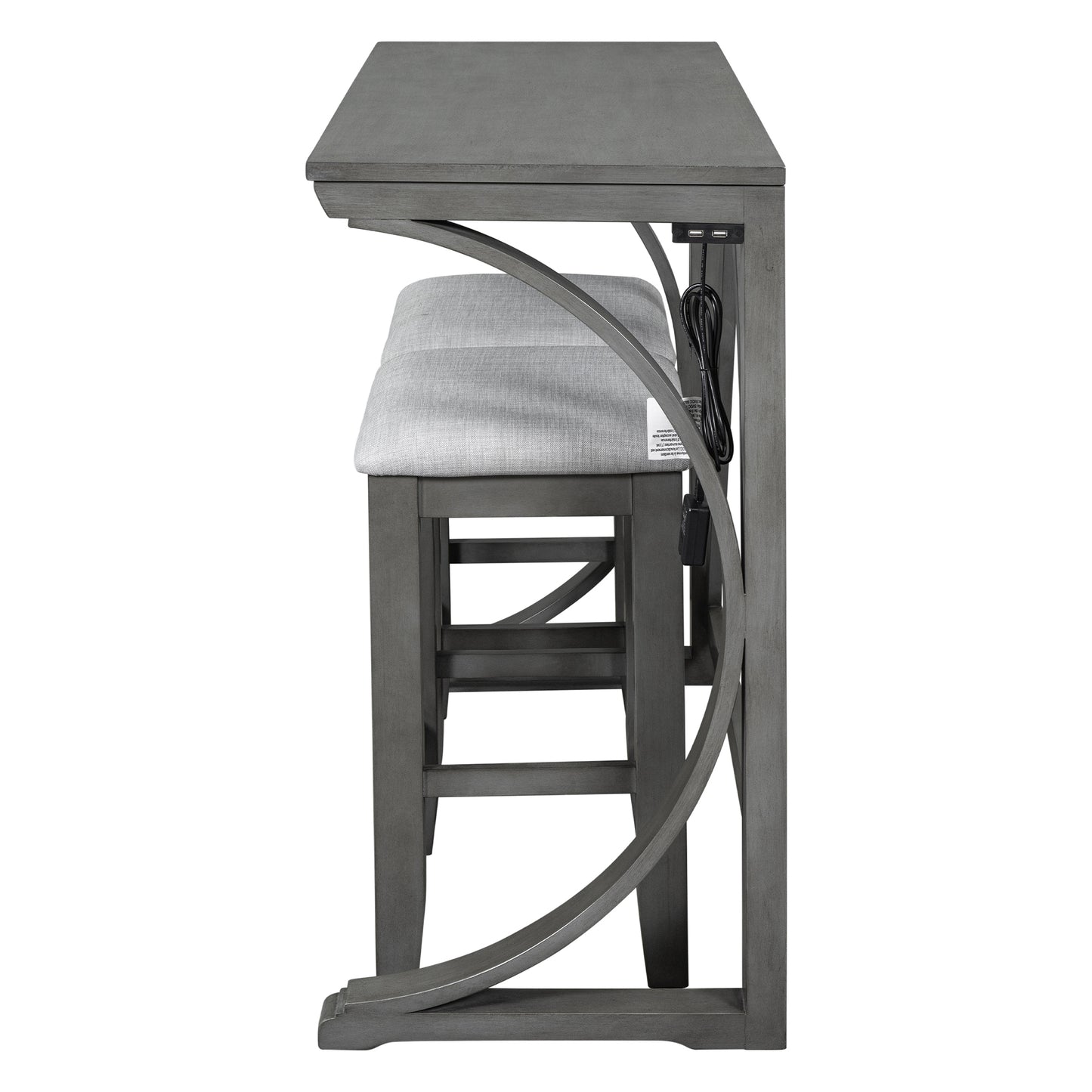 TOPMAX Farmhouse Style 3-Piece, Counter Height Stools, Dining Table Set with USB Port, Upholstered Gray