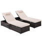 Outdoor 2-Piece Patio Set, Brown Rattan Reclining Chaise Lounge Chairs with Adjustable Backrests with a White Cushion and pillow and Side Table