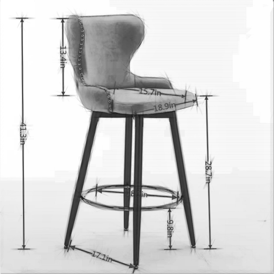 Set of (2) 29" Modern Leatherier Fabric bar chairs, Swivel Bar Stools, Button-Tufted Gold Nail head Trim, Metal Legs, Orange