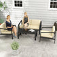 4-Piece Outdoor Sofa Set with Black Aluminum Frame, Beige Waterproof Cushions, and Coffee Table