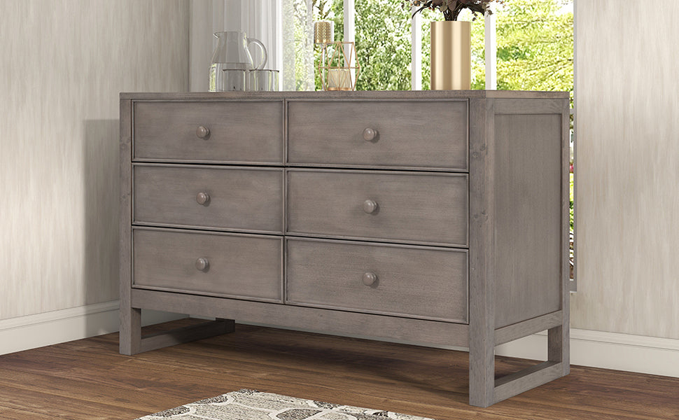 6 Drawer Solid Wood Dresser, Gray