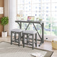 TOPMAX Farmhouse Style 3-Piece, Counter Height Stools, Dining Table Set with USB Port, Upholstered Gray