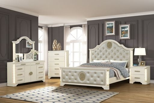 Queen 5-Piece Elegant Button-Tufted Upholstered and Wood Bedroom Set, Beige