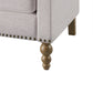 Beige Linen Accent Armchair with Bronze Nail head Trim Details and Wood Legs