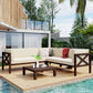 4-Piece, X-Back Sectional Patio Sofa Seating Set with Dark Brown Wood, Beige Cushions and Table