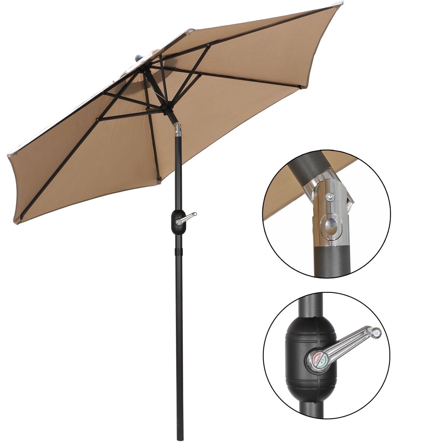 7.5ft Khaki Outdoor Patio Umbrella Waterproof Pool Deck Balcony Backyard