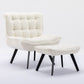 Plush White Teddy-Soft Fabric Material, Large Width Tufted Accent Chair With Ottoman, Black Legs White
