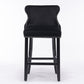 Set of 2, Contemporary Button-Tufted, Velvet Upholstered Wing-Back Barstools with Black Wooden Legs, and Chrome Nail head Trim