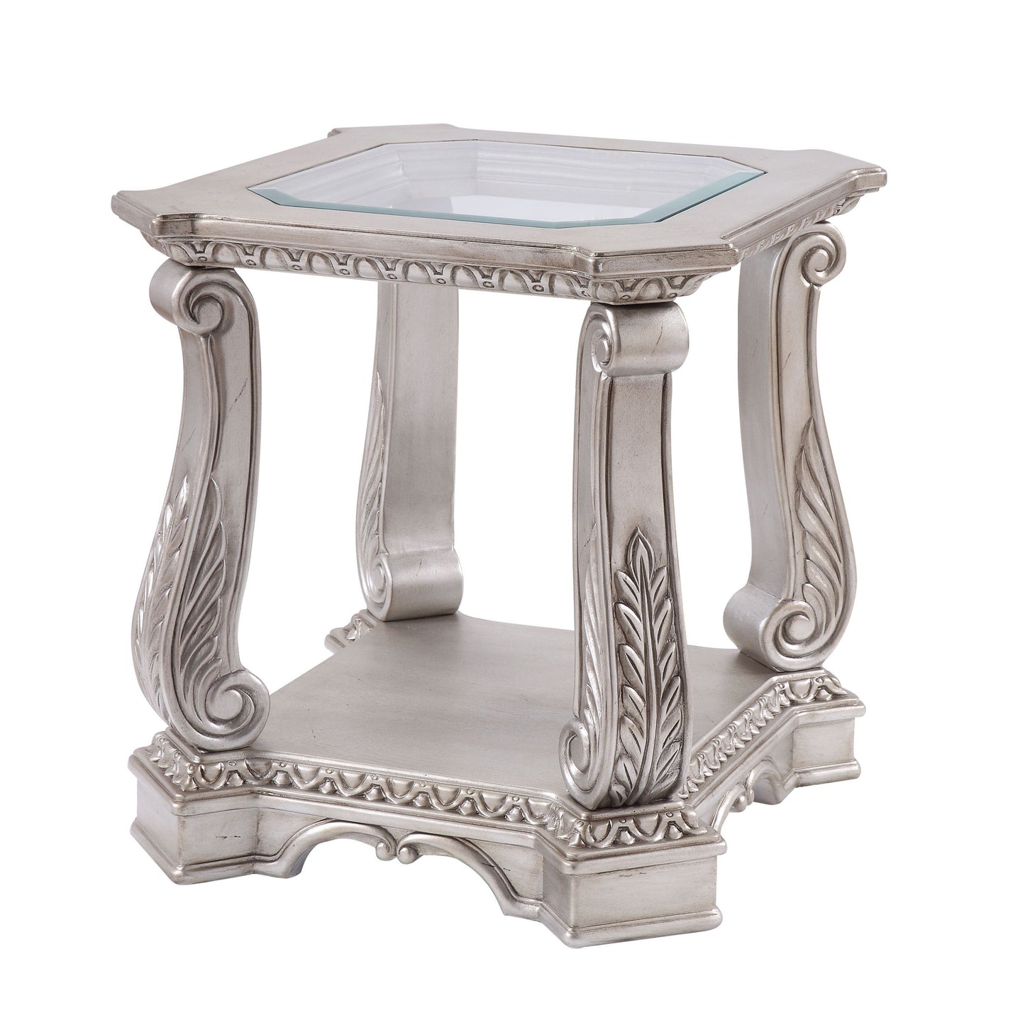 Beautiful Northville End Table in Antique Silver and Glass Top