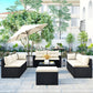 9-piece Beige Cushion and Black Rattan Outdoor Patio Sectional Sofa Set, for Garden, Backyard, Porch and Poolside