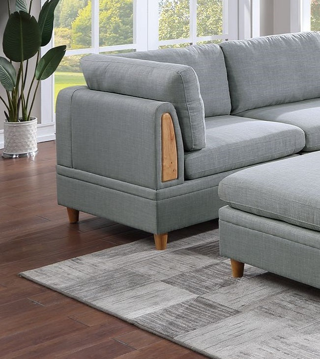 8-piece Sectional Sofa Set, Light Grey Fabric Couch with Wood Legs and Ottoman