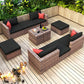 10-Piece Outdoor Patio, Convertible, Brown Sectional Set with Black Cushions and and Cover