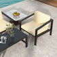4-Piece Outdoor Sofa Set with Black Aluminum Frame, Beige Waterproof Cushions, and Coffee Table