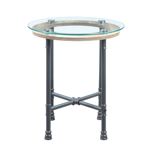 End Table in Clear Glass and Metal Gray